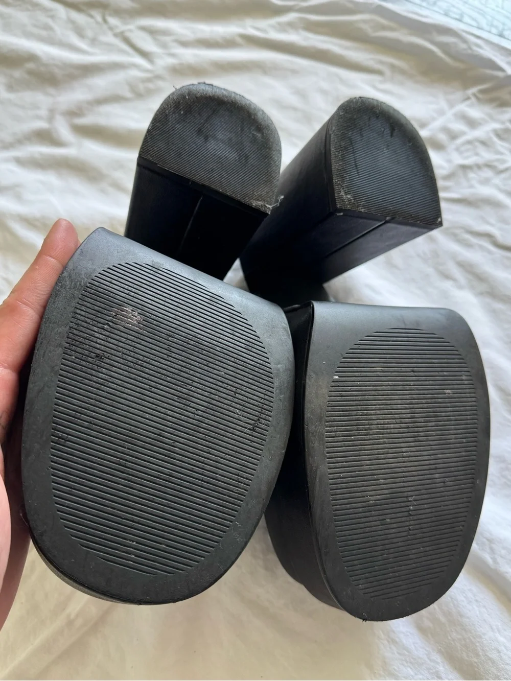Steve Madden CAGEY Black Leather Platform Slide Heels